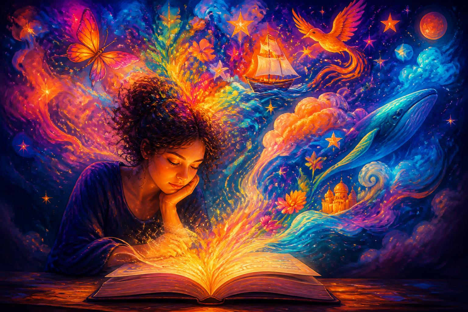 An imagination flowing into an open book